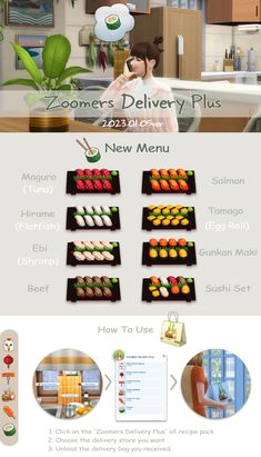 the menu for a sushi restaurant is shown in this screenshoter's image