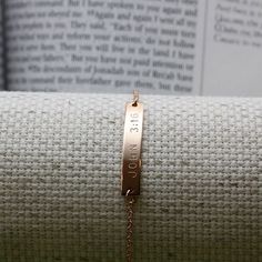 " Engrave your favorite Bible verse reference on this Bible Verse bracelet. This is a perfect gift for any occasion to remember God's Word. Please Give this Bible to your beloved ones on Christmas and Baptism. You may select engraving sides up to 2 and the color.  (Material) Bar: Gold Plated / Silver Plated / Rose Gold Plated Chain: Silver Plated /Gold Plated / Rose Gold Plated (Size) Bar: approx. 1.25\" Chain: 7\" *If you need length adjustment, please leave us a note at the checkout for the to Verse Bracelet, Bible Verse Bracelet, Medical Bracelet, Faith Jewelry, Jewelry Personalized, Chain Silver, Favorite Bible Verses, Bar Bracelets, Engraved Jewelry