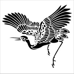 a black and white drawing of a bird with its wings spread