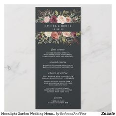 an elegant floral wedding program card with flowers on the front and back, is shown