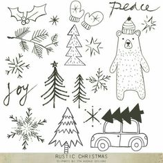 a drawing of christmas trees and teddy bears