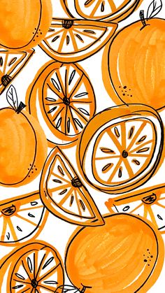 an image of oranges and lemons on a white background that is drawn by hand