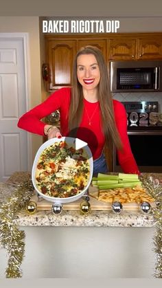 132 reactions · 29 shares | BAKED RICOTTA DIP🧀🍅 Ring in the new year with this easy, cheesey appetizer!

INGREDIENTS:
-1 pint of grape tomatoes
-2 tbsp extra virgin olive oil
-1 tsp minced garlic
-Salt and pepper
-15 oz ricotta cheese
-1 egg
-Juice of half a lemon
-1 cup shredded mozzarella cheese 
-1/2 tsp dried parsley
-1/4 tsp red pepper flakes
-1 tbsp chopped fresh basil 
-Grated parmesan cheese 
-Dippers of choice. I used pita chips and celery.

DIRECTIONS:
1. Add grape tomatoes, olive oil and minced garlic to a casserole dish. Combine well.
2. Season tomatoes with salt and pepper.
3. Place in oven and roast for 30 mins at 400F.
4. In a mixing bowl, combine ricotta cheese, egg, lemon juice, shredded mozzarella cheese, dried parsley, red pepper flakes and mix well.
5. Remove dish fro