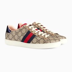 Beige/Ebony Gg Supreme Canvas Blue And Red Web Red Leather Detail On The Heel Of One Shoe And Blue On The Other Rubber Sole Flat .6" Height Made In Italy These Shoes Run Big, I Recommend Sizing Down One Size New 100% Authentic Size 35.5 Tenis Gucci, Sepatu Air Jordan, Gucci Shoes Sneakers, Gucci Gifts, Shoes Gucci, Gucci Sneakers, Leather Thong Sandals, Loafer Sneakers, Gucci Leather