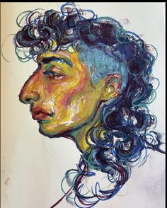 a drawing of a woman with curly hair