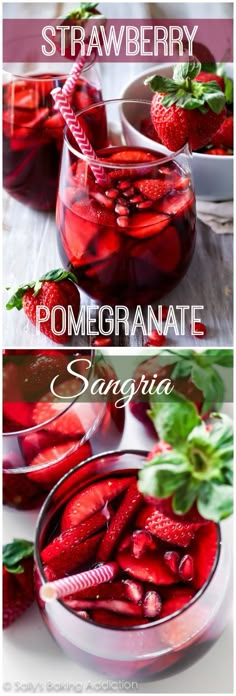 5 Ingredient Strawberry Pomegranate Sangria - A cheery and bright red wine sangria filled with strawberry and pomegranate. Pomegranate Sangria, Red Wine Sangria, Sallys Baking, Sangria Wine, Wine Sangria, Sally's Baking, Wine Wednesday, Sangria Recipes