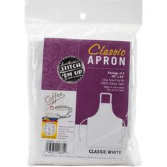 a bag of white plastic aprons with the words classic apron printed on it's side