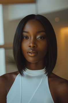 A quick weave bob with sleek straight hair