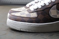 Embrace iconic style with these statement-making Trainers, channeling the legendary Louis Vuitton x Nike Air Force 1 collaboration. The luxurious brown leather upper, adorned with the signature Louis Vuitton monogram, exudes sophistication and streetwear cool. The crisp white midsole and laces contrast cleanly, while the Off-White™-inspired "AIR" branding adds a contemporary edge. Step into the spotlight with these coveted kicks that blend high-fashion and sneaker culture. Sneaker Culture, Loafer Sneakers, Iconic Style, Air Force 1 Low, Low Sneakers, Nike Air Force 1, Ethiopia, Air Force 1, Nike Air Force