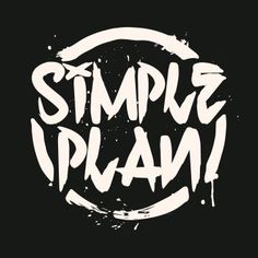 the words simple plan written in white ink on a black background with an artistic circle