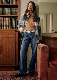 Armando Coat - Rust blue check - Wool - Sézane October Country, Checked Coat, Winter Style, Autumn Winter Fashion, Capsule Wardrobe, Effortless Style, Work Outfit