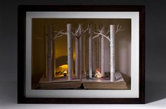 an image of a person sitting in the middle of a room surrounded by tall trees