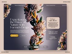 the website is designed to look like an art piece, with flowers and leaves on it