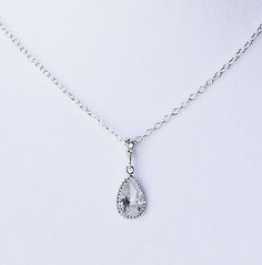 Bridal Rhinestone Necklace with Sterling Silver Chain Simple Wedding Crystal Cubic Zirconia Jewelry Bridal Necklines, Silver Necklace Simple, Shoulder Necklace, Choker Pendant, Cubic Zirconia Jewelry, Rhinestone Bridal, Necklace Wedding, Wedding Jewellery Necklace, Necklace Crystal