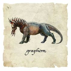 an image of a dinosaur with the word graphom on it's back side