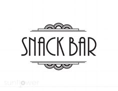 the snack bar logo is shown in black and white, with an ornate frame around it