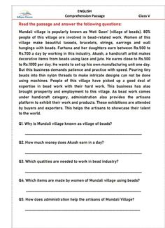 Comprehension Passage for grades 5 to 8. This passage describes a village which is famous for its bead work Comprehension For Grade 6 With Questions, Comprehension For Class 5 With Questions, Comprehension For Grade 7 With Questions, Comprehension For Grade 5 In English, Reading Comprehension Worksheets Grade 8, Comprehension Passage For Class 5, Grade 5 Reading Comprehension Worksheets With Questions, Unseen Passage In English For Class 5, Comprehension Grade 5 Worksheet