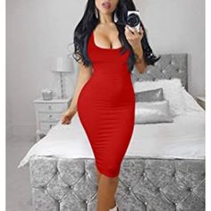 Wore Once Medium Casual Red Midi Dress For Party, Casual Red Midi Dress For Night Out, Red Casual Midi Dress For Night Out, Red Bodycon Dress For Spring, Red Summer Bodycon Dress, Red Midi Dress For Night Out In Spring, Spring Red Dress For Going Out, Red Dress For Going Out In Spring, Casual Red Midi Bodycon Dress