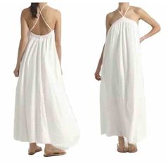 Elevate Your Summer Wardrobe With This Stunning J. Crew Maxi Dress. The Dress Features A Halter Neckline And A Pullover Closure, Making It Easy To Wear And Perfect For Travel, Parties, Or Casual Outings. The Dress Is Made Of Lightweight, 100% Cotton Gauze Fabric And Has A Lined Layered Accent, Adding A Bohemian Touch To The Solid White Color. This Sleeveless Dress Is Designed In A Plus Size 2x And Has A Long, Flowing Dress Length Perfect For The Summer And Spring Seasons. The Dress Is Machine Wa White Maxi Length V-neck Dress For Summer, Cheap White Non-stretch Maxi Dress, White Halter Dress, Maxi Length For Vacation, White Non-stretch Maxi Dress For Beach, White Breezy V-neck Maxi Dress, Long Striped Dress, Criss Cross Dress, Flowing Dress, Cotton Gauze Fabric