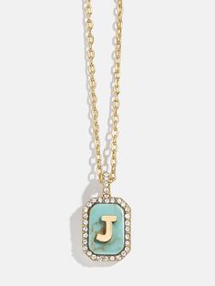 variant:J Turquoise Background, Spring Event, Initial Pendant, Turquoise Stone, Initial Necklace, Dog Tags, Gold Chains, Natural Stones, Initials