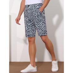 The animal-patterned design adds a different style to the shorts, making you fashionable and cool this summer. Pair these animal print shorts with a vest, short sleeves, and a shirt for a casual summer look. These animal-patterned shorts are suitable for daily wear, vacations, dates, parties, etc. Animal print shorts become a fashionable addition to your wardrobe. Halloween Summer, Animal Print Shorts, Print Shorts, Summer Look, Bottom Clothes, Chino Shorts, Patterned Shorts, Summer Looks, Mens Summer