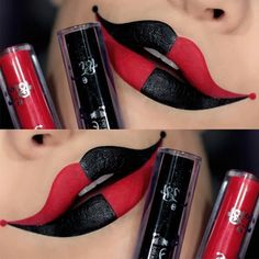 Harlequin lips - WonderfulDIY.com Harley Quinn Make-up, Mat Makeup, Halloween Makeup Clown, Harley Quinn Makeup, Halloween Eye Makeup