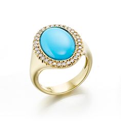 Our eye-catching ring pairs the vivid warmth of turquoise with the cool shimmer of diamonds, crafting a unique harmony of color and light. Since 1861, Gump's has been a destination for jewelry that is distinctive and timeless. Featuring only the finest materials, each piece is a statement of elegance. Turquoise. Diamonds, 0.25ctw. 18-karat yellow gold. Formal Turquoise Diamond Ring With Gemstone, Luxury Turquoise Gemstone Ring, Formal Turquoise Diamond Ring, Luxury Oval Turquoise Ring, Luxury Turquoise Diamond Ring As Gift, Formal Fine Jewelry Turquoise Diamond Ring, Luxury Turquoise Diamond Ring, Oval Diamond Turquoise Ring For Formal Occasions, Turquoise Diamond Ring With Center Stone