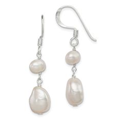 Silver White Fresh Water Pearl Dangle Earrings Freshwater Pearl Earrings Silver, Freshwater Pearl Earrings, Pearl Dangle Earrings, Coin Jewelry, Pearl Types, Pearl Earrings Dangle, White Earrings, Selling Jewelry, Stainless Steel Jewelry