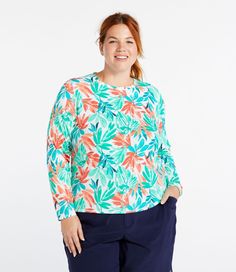 Get maximum coverage and comfort in a lightweight, breathable layer for water and land. Silky smooth performance fabric has a colorful print, dries fast and feels great all day – it’s the ultimate swim shirt for long, sunny days. Slightly Fitted: Softly shapes the body. Falls at hip. In a super-soft blend of 86% nylon and 14% Xtra Life® Lycra. UPF 50+ fabric blocks at least 97. 5% of the sun's UV rays — 10x more than a white cotton tee. Handwash, line dry. Wicks moisture and dries quickly for ma Fabric Blocks, Swim Shirt, Sun Shirt, Swim Shirts, Swimwear Cover Ups, Swimwear Cover, Women's Swimwear, Performance Fabric, Uv Rays