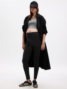 Soft knit.  Elasticized foldover waistband.  Can be worn before and after pregnancy.  Choose your maternity Outfits With Vans, Maternity Activewear, Gap Maternity, Maternity Outfits, Panel Leggings, Maternity Leggings, Cotton Leggings, After Pregnancy, Capri Leggings