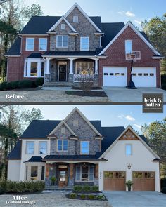 before and after pictures of a brick and stone home in the suburbs of atlanta, ga