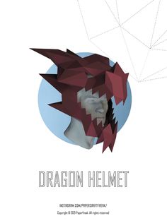 a poster with the words dragon helmet on it's side and an image of a head