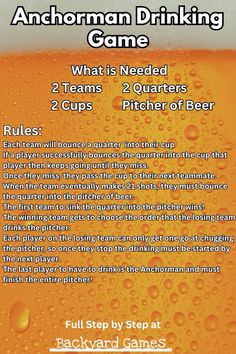 an advertisement for a beer game with instructions on how to drink it and what to use it