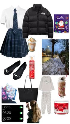 Uk School, School Backpack Essentials, School Bag Essentials, School Uniform Fashion, School Uniform Outfits, North Face Puffer Jacket