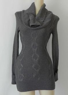 Dolce Vita Sweater                                                              . Material -   67% Rayon. 30% Nylon. 3% Spandex. Stretchable Knit                                     . Lining -   None                                     . Color –   Gray                                     . Neck line –   Large Draped Collared. Can be Off Shoulder                                     . Sleeve –   Extra Long Sleeve                                      . Closure –   Pull Over Sweater Neck, Everyday Fits, Bodycon Sweater, Tight Sweater, Long Denim Skirt, Extra Long Sleeves, Fall Clothes, Gray Long Sleeve, Sweater Material