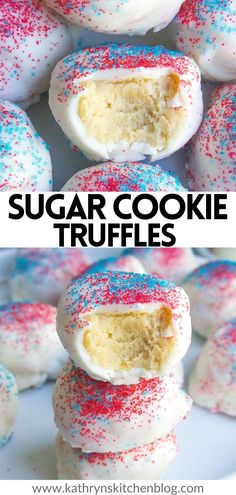 sugar cookie truffles with red, white and blue sprinkles on them