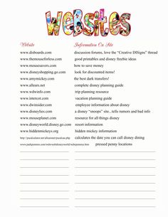 a worksheet with words and pictures for the web site, which includes information about website