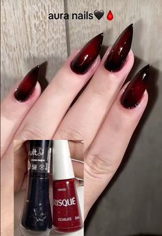 Black Nail With Red Under, Raven Inspired Nails, Edgy Nails Grunge Coffin, Black Sparkly Nails, Pop Culture Magazine, Vampire Nails, Band Nails, Gothic Nails, Goth Nails