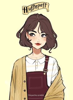 a drawing of a woman with brown hair and an apron on her chest, wearing a white