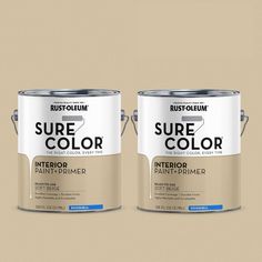 two cans of rustoleum's sure color interior paint, each with a different shade