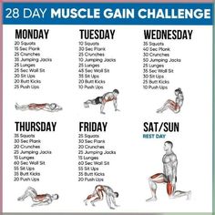 the 28 day muscle gain challenge is shown in this image, and shows how to do it