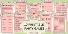 10 printable party games for girls with flowers on them and the words's name in