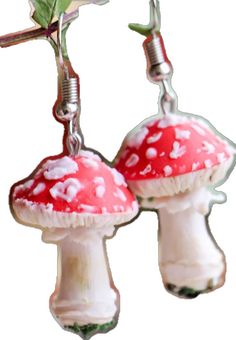 Cute Handmade Mushroom Earrings, Cute Handmade Mushroom-shaped Earrings, Handmade Cute Mushroom Earrings, Cute Mushroom-shaped Earrings For Gifts, Whimsical Mushroom-shaped Earrings For Gifts, Cute Mushroom Design Dangle Earrings, Cute Dangle Earrings With Mushroom Design, Cute White Mushroom Design Earrings, Cute White Earrings With Mushroom Design