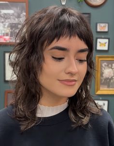 Layered Micro Bangs, Shaggy Baby Bangs, Shag Micro Bangs, Joan Of Arc Haircut, Medium Shullet, Wolf Cut Micro Bangs, Micro Bangs Wavy Hair, Long Hair With Micro Bangs, Ombre Mullet