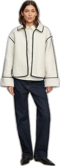 White Outerwear With Contrast Trim For Fall, Classic Winter Outerwear With Contrast Trim, Classic White Outerwear With Contrast Trim, Classic Spring Outerwear With Contrast Trim, Winter Workwear Outerwear With Contrast Trim, Fitted Outerwear With Contrast Trim For Fall, Fitted Fall Outerwear With Contrast Trim, Fall Wardrobe Staples, Teddy Fabric