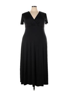 POSESHE Casual Dress Size: 3X Black Dresses - used. 95% POLYESTER, 5% SPANDEX, Wrap, V-Neck, Midi/Calf Length, Short Sleeve | POSESHE Casual Dress - Wrap: Black Dresses - Used - Size 3X Black V-neck Maxi Dress With Flattering Silhouette, Fitted Black Maxi V-neck Dress, Black Fitted Maxi V-neck Dress, Black Fitted Maxi Dress With Surplice Neckline, Dress Wrap, Black Casual Dress, Black Dresses Casual, Black Dresses, Black Casual