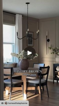 8.4K views · 28K reactions | Ivory Brown by @valsparpaint is an earthy tone that blends the richness of brown with a soft ivory touch, creating a cozy and inviting atmosphere. 

Works perfectly when you’re looking to add a sense of warmth to a room in your home like a living or dining space. Can also pair nicely with some bold neutrals as well! 

#homedecorinspo #targethome #targethomedecor #interiordesign #amazonhome #diyhomedecor #homedecor #mcgeeandco #modernorganic #easydiy #neutralhome #neutralhomedecor #targetstyle #mypotterybarn #transitionaldesign #neutralstyle #diytutorial #homerenovation #accentwall #valsparpaint #neutralpaintcolors #interiordesign #interiorswithbecky #interiorstyling #paintcolor | Interiors with Becky Cabin Paint Colors, Brown Paint Colors, Dining Room Paint Colors, New Paint Colors, Dining Room Paint, Interior Wall Paint, Target Home Decor, Favorite Paint Colors, Room Paint Colors