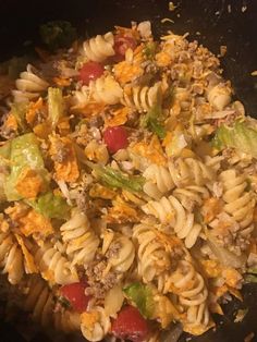 the pasta dish is prepared and ready to be eaten in the oven or on the stove