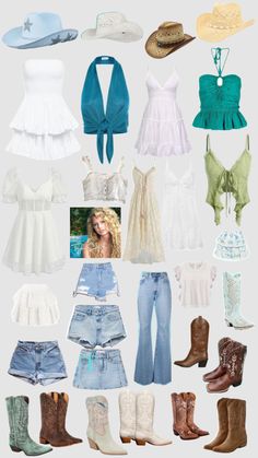 a collage of different types of clothes and hats with pictures on the bottom right side