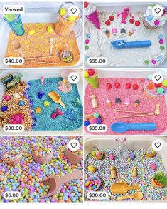 four pictures showing different types of play dough and toys in various stages of development, from toddler to adult